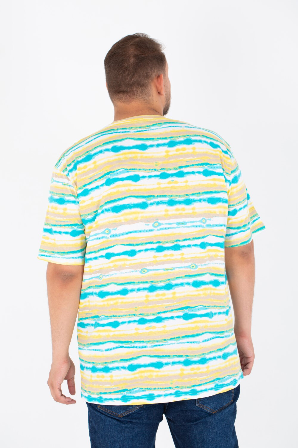 Mens Big Size Round Jakar T-shirt With Full Print And Short Sleeves