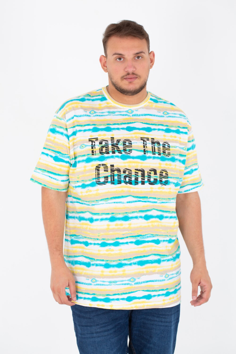 Mens Big Size Round Jakar T-shirt With Full Print And Short Sleeves