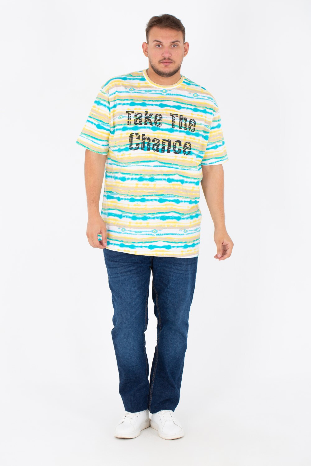 Mens Big Size Round Jakar T-shirt With Full Print And Short Sleeves