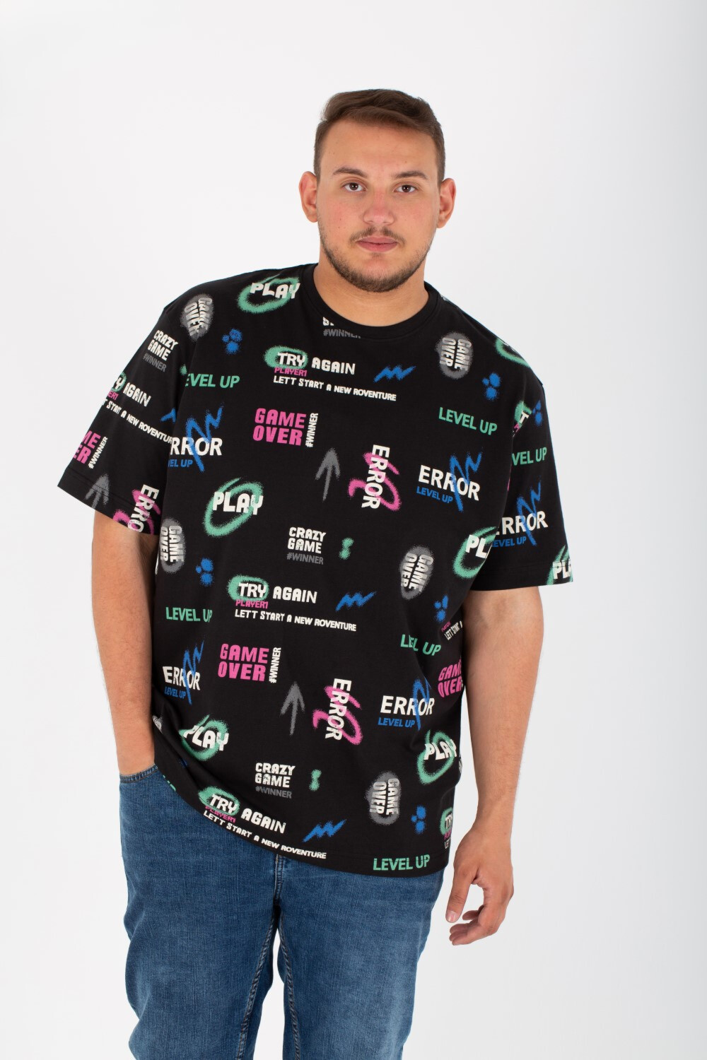 Mens Big size T-shirt With Round Neck And Full Print