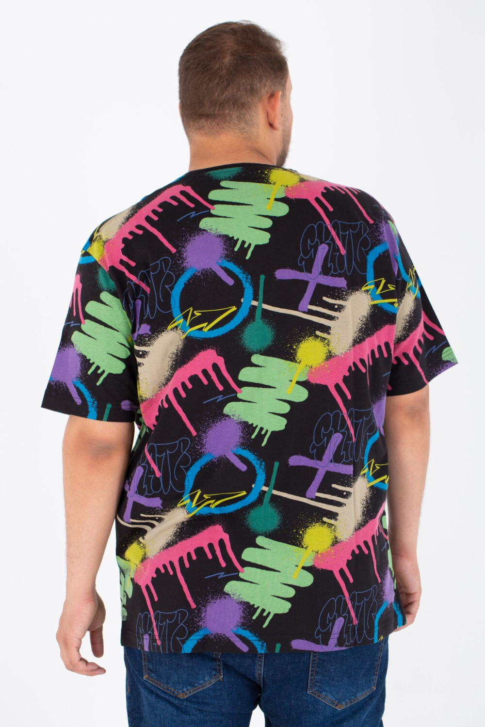 Men's Big Size T-shirt With Round Neck And Full Print