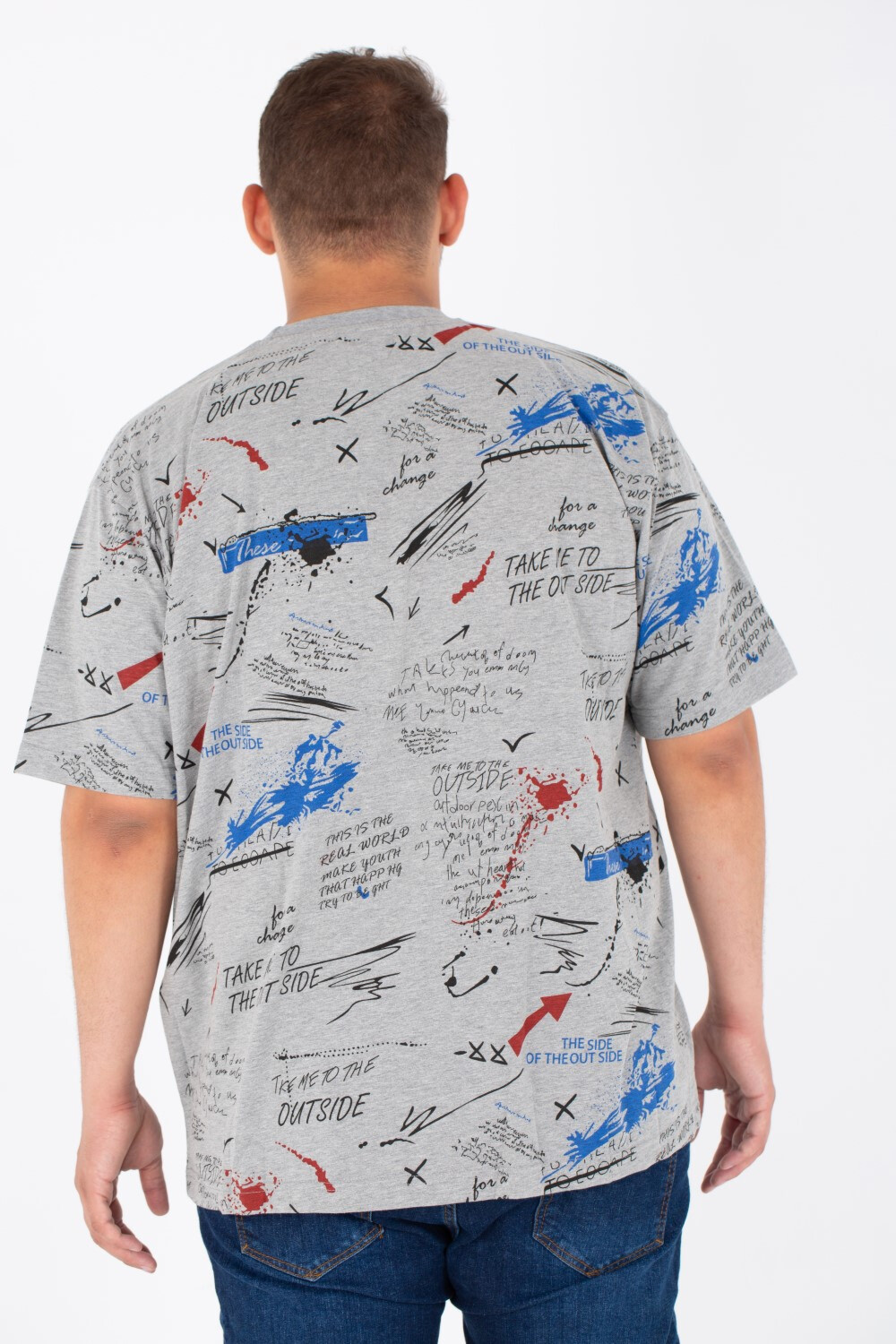 Men's Big Size Round Neck Short Sleeved T-Shirt With Full Print