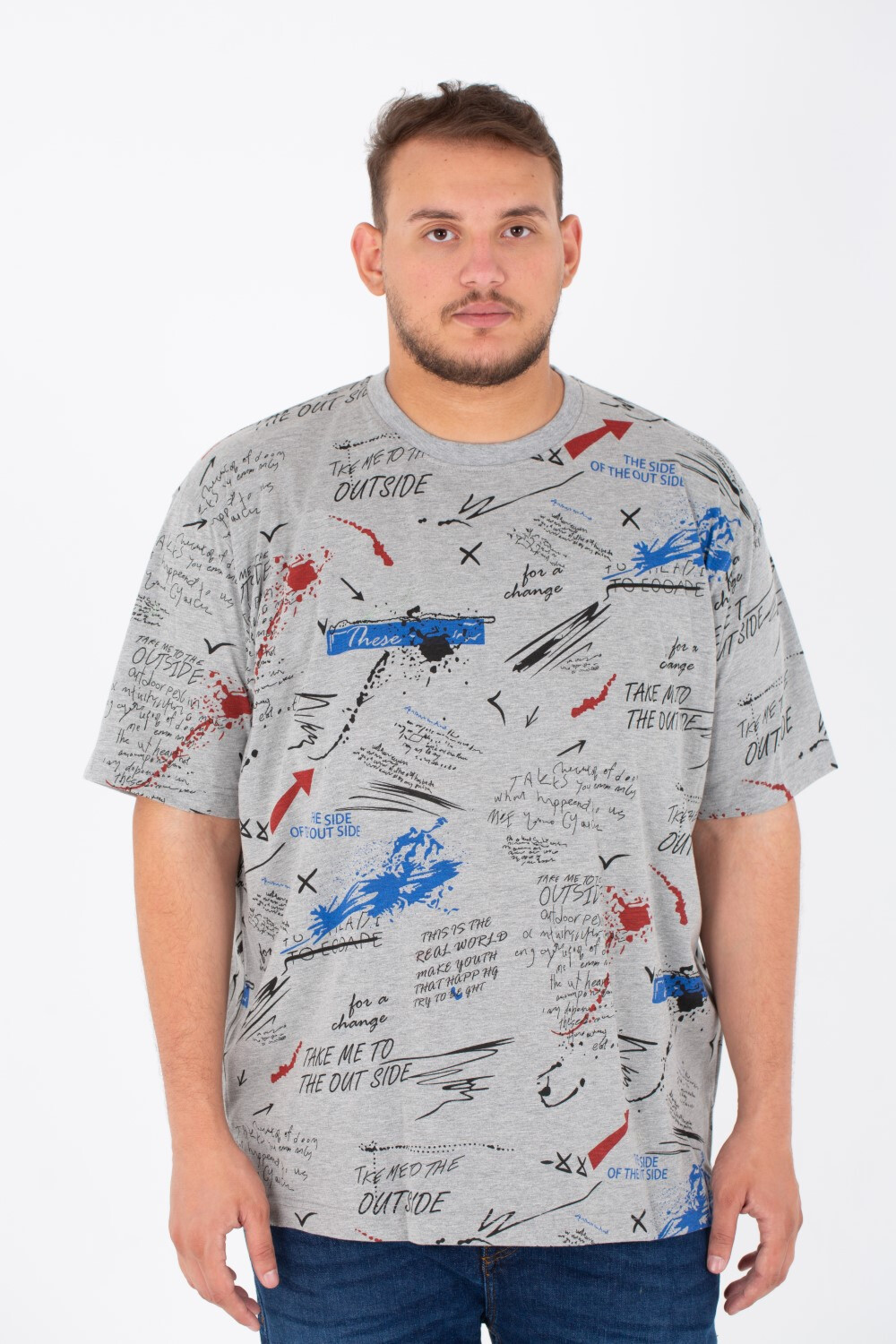 Men's Big Size Round Neck Short Sleeved T-Shirt With Full Print