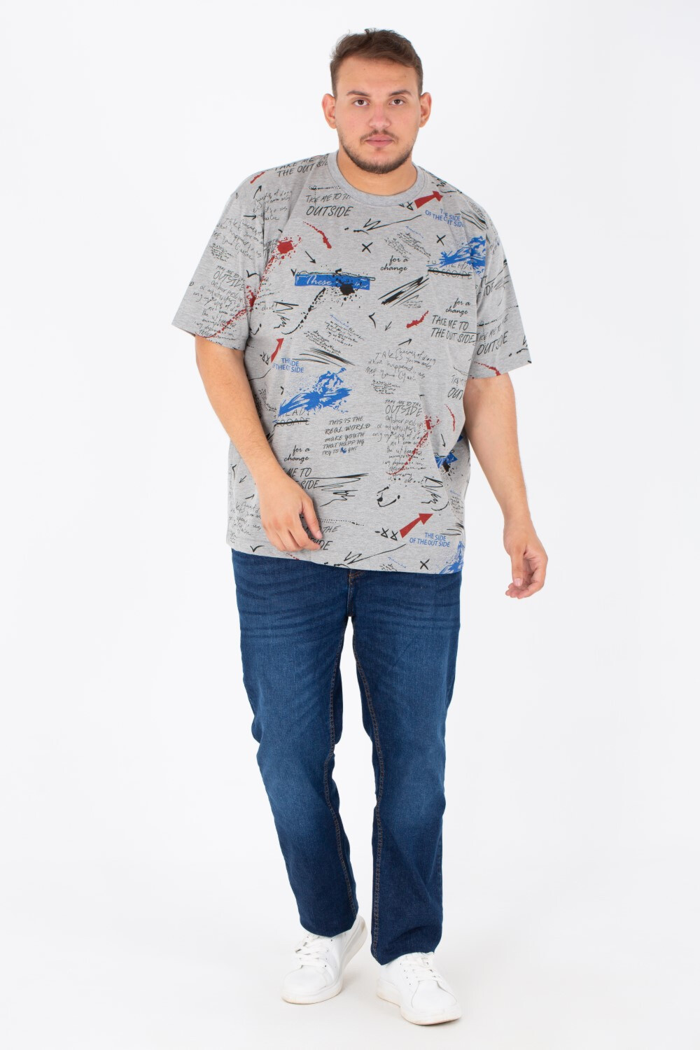 Men's Big Size Round Neck Short Sleeved T-Shirt With Full Print