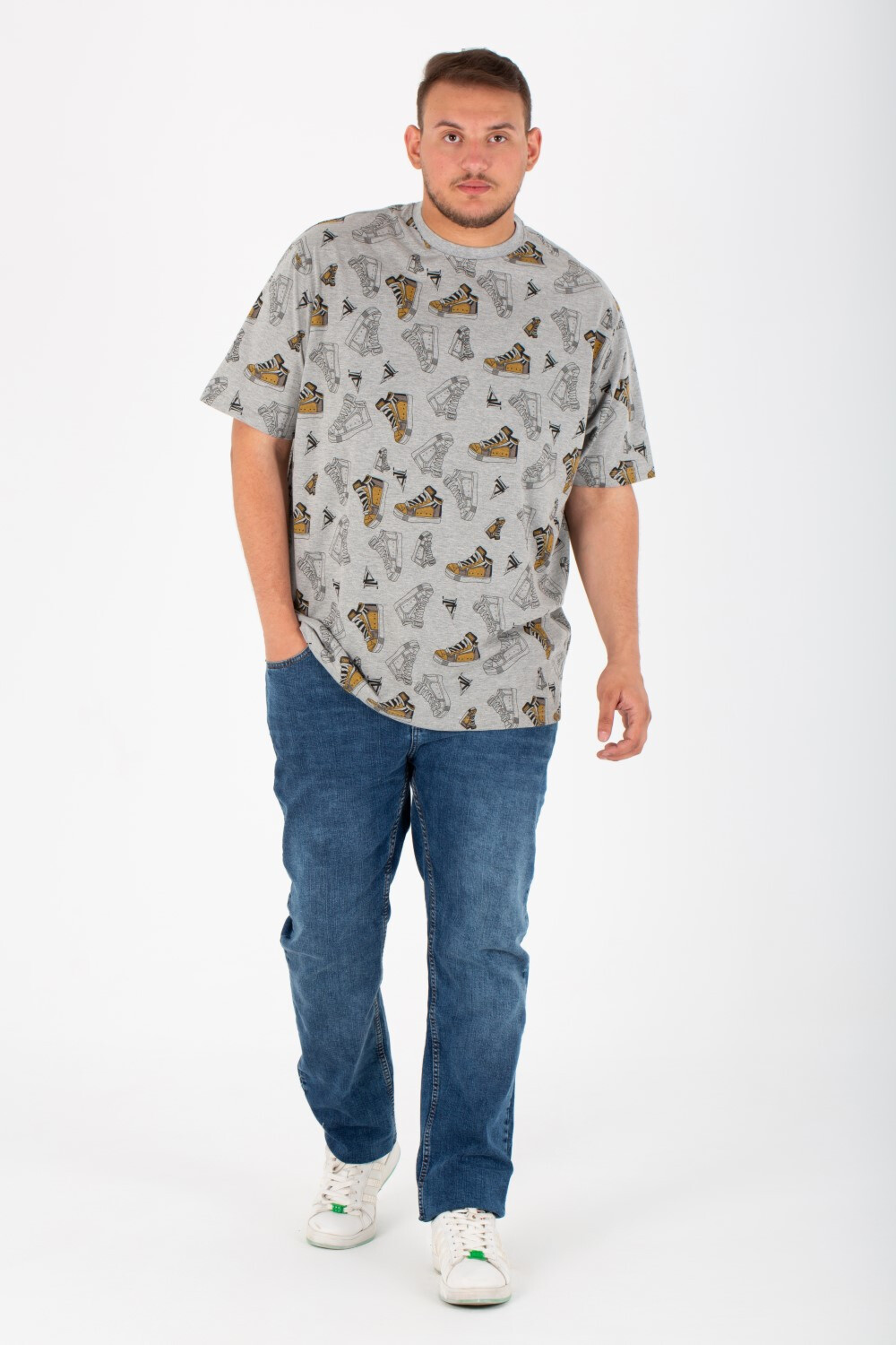 Mens Big Size Round T-Shirt With Short Sleeves And All Over Print