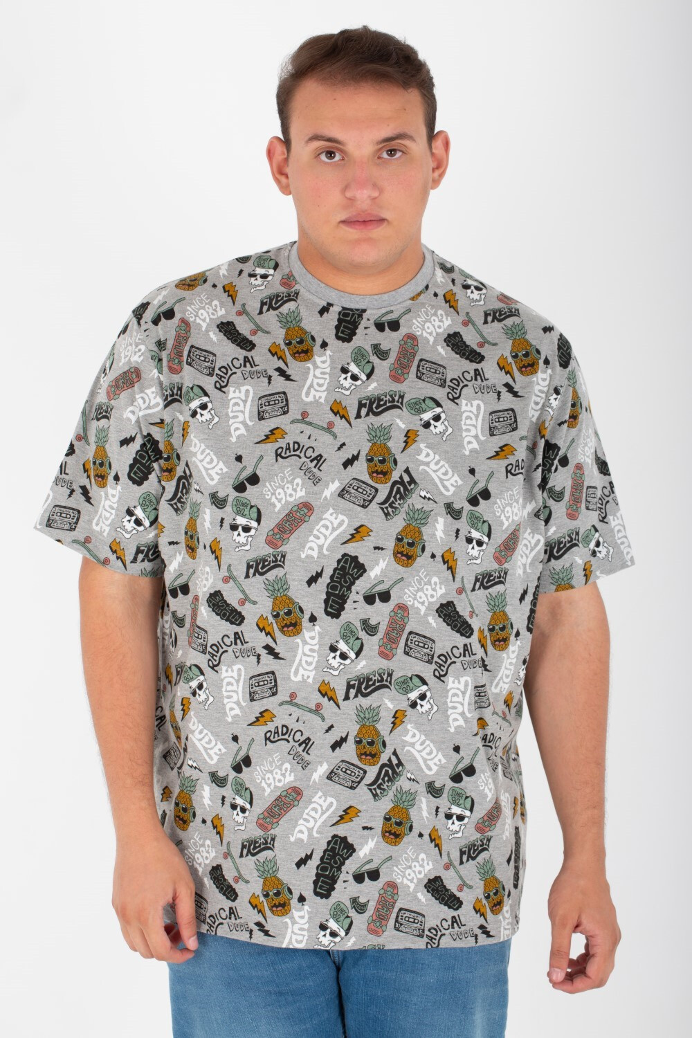 Men's Big Size Round Neck Short Sleeve Printed T-shirt