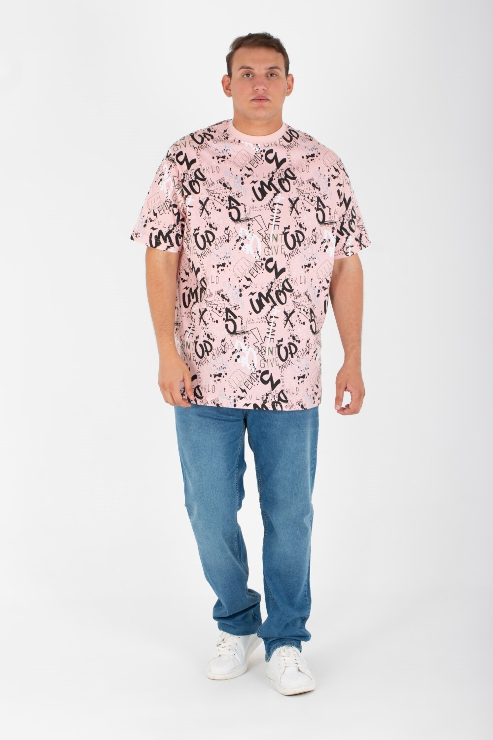 Men's Big Size Full Print T-shirt With Round Neck And Short Sleeves