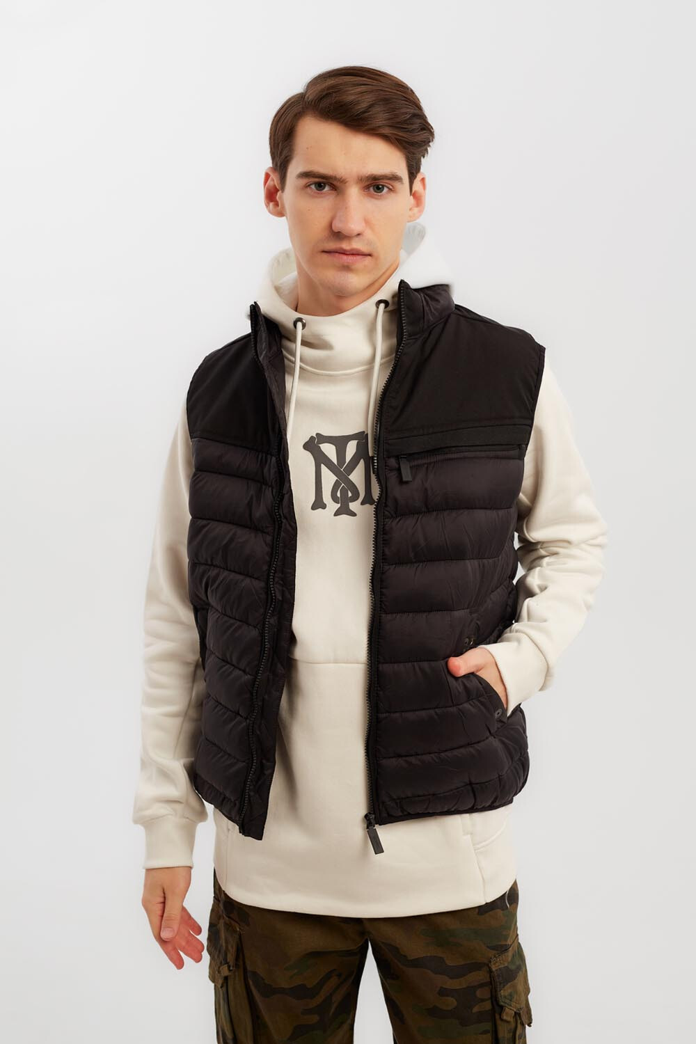 Men's Casual Puffer Full Zipper Hooded Waterproof Vest