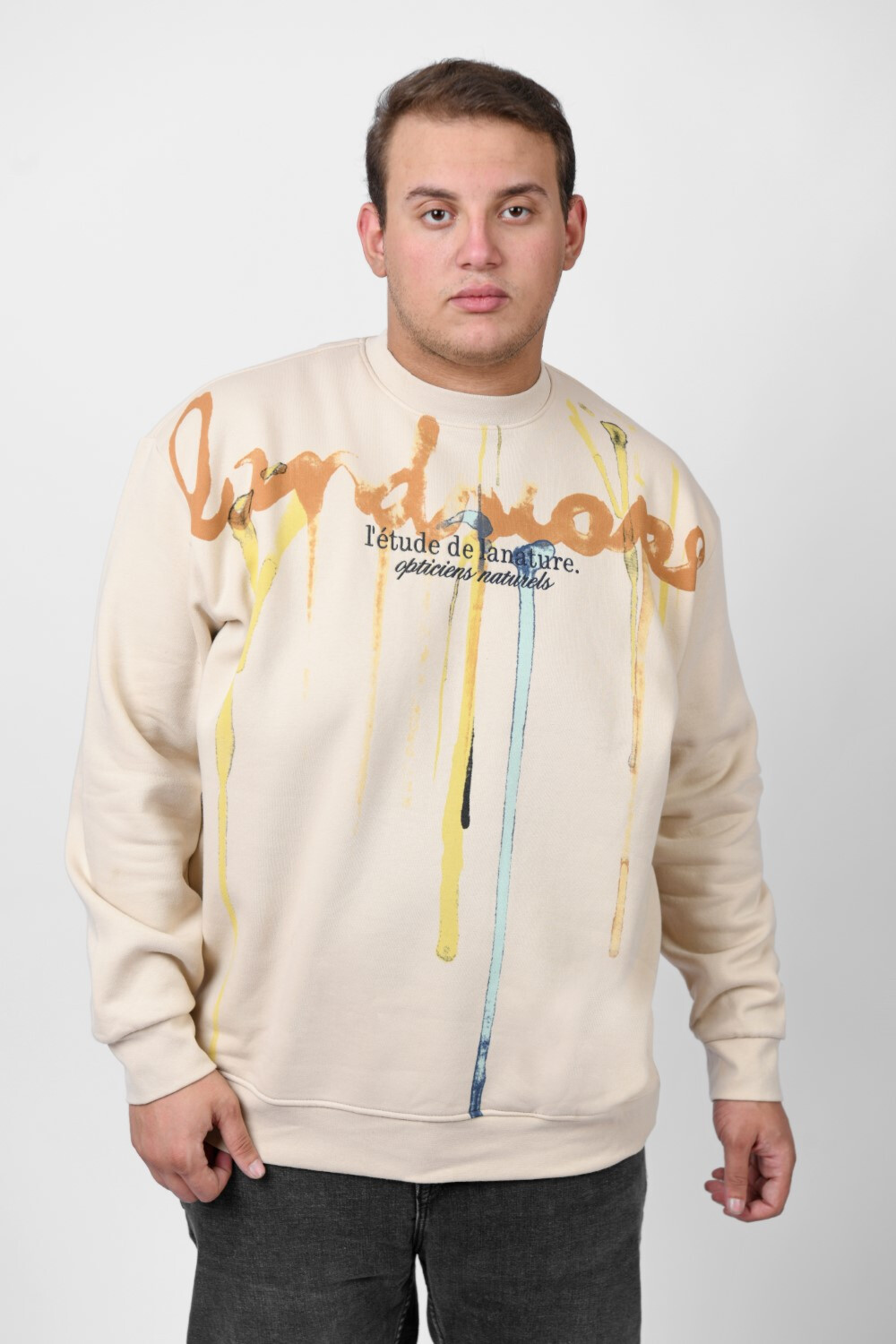 Men's Big Size Regular Fit Made Of Comfort Melton Padded Front Printed Sweatshirt