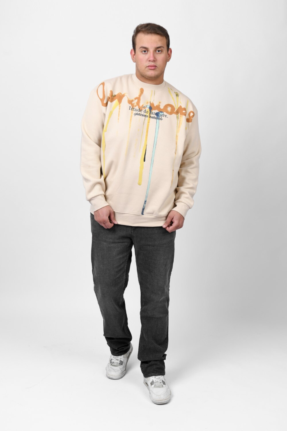 Men's Big Size Regular Fit Made Of Comfort Melton Padded Front Printed Sweatshirt