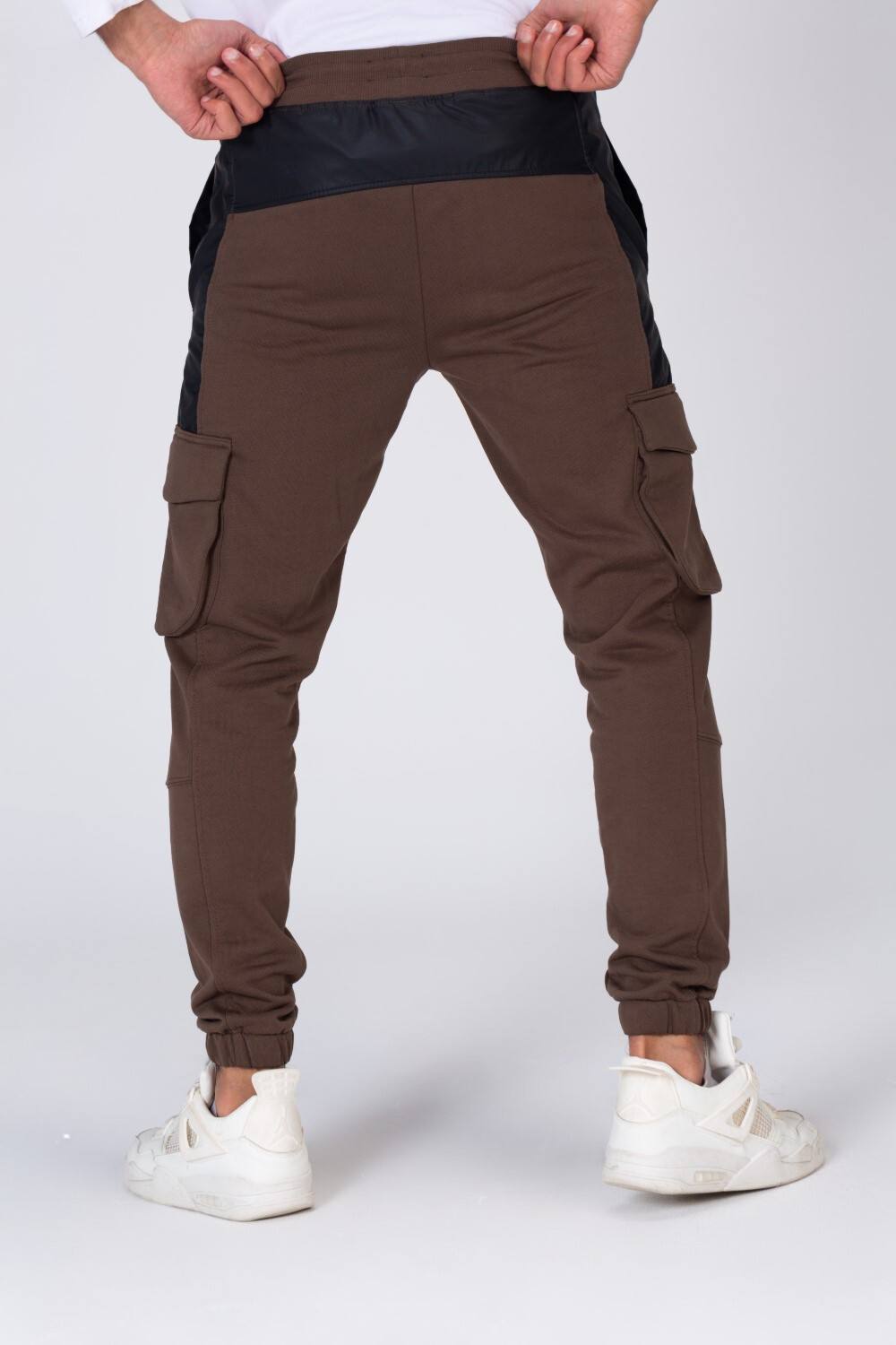 Mens Sweatpants With Leather Front And Side Pockets