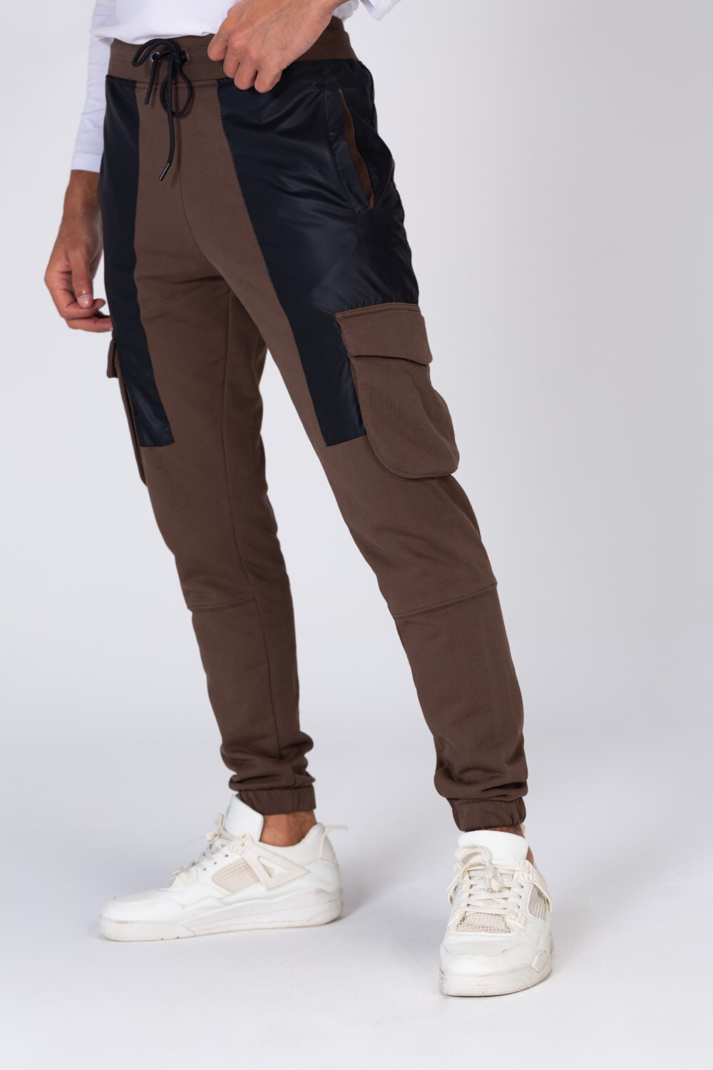 Mens Sweatpants With Leather Front And Side Pockets