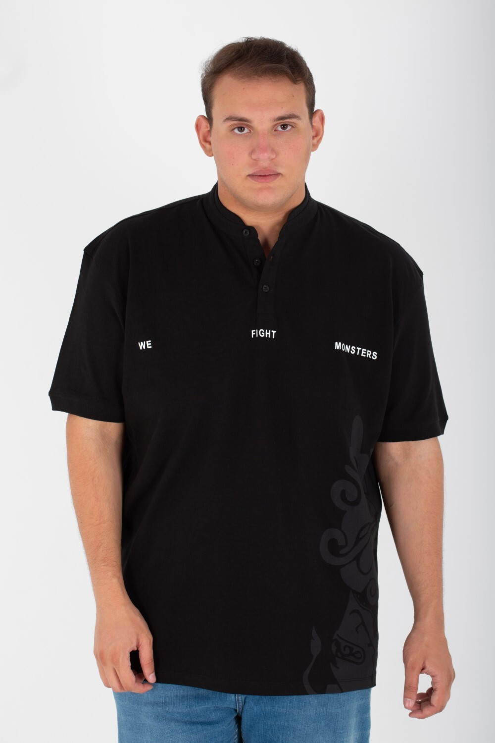 Mens Big Size Printed Polo T-shirt Half Sleeves With Buttons On The Front