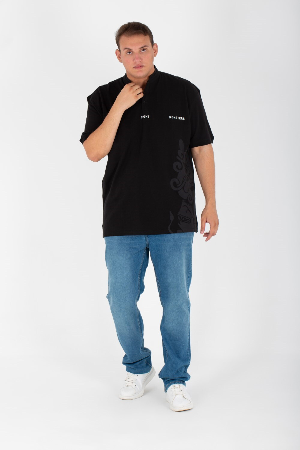 Mens Big Size Printed Polo T-shirt Half Sleeves With Buttons On The Front