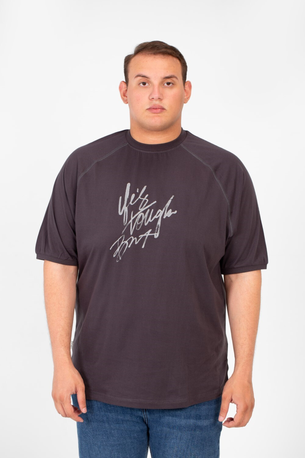 Men's Big Size Front Print T-shirt With Short Sleeves And A Round Neck