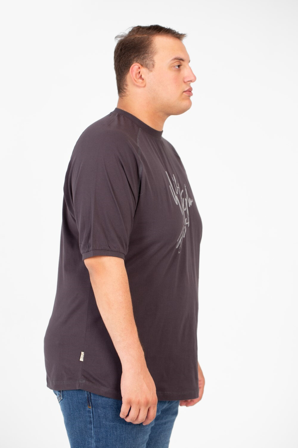 Men's Big Size Front Print T-shirt With Short Sleeves And A Round Neck