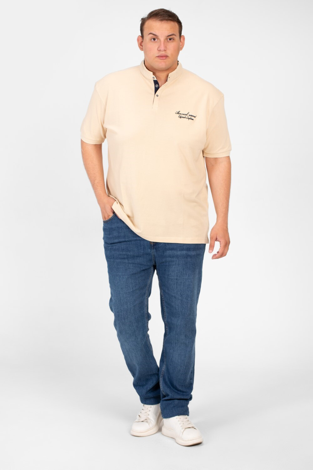 Men's Big Size Basic Polo Short Sleeves T-Shirt With Front Text Print