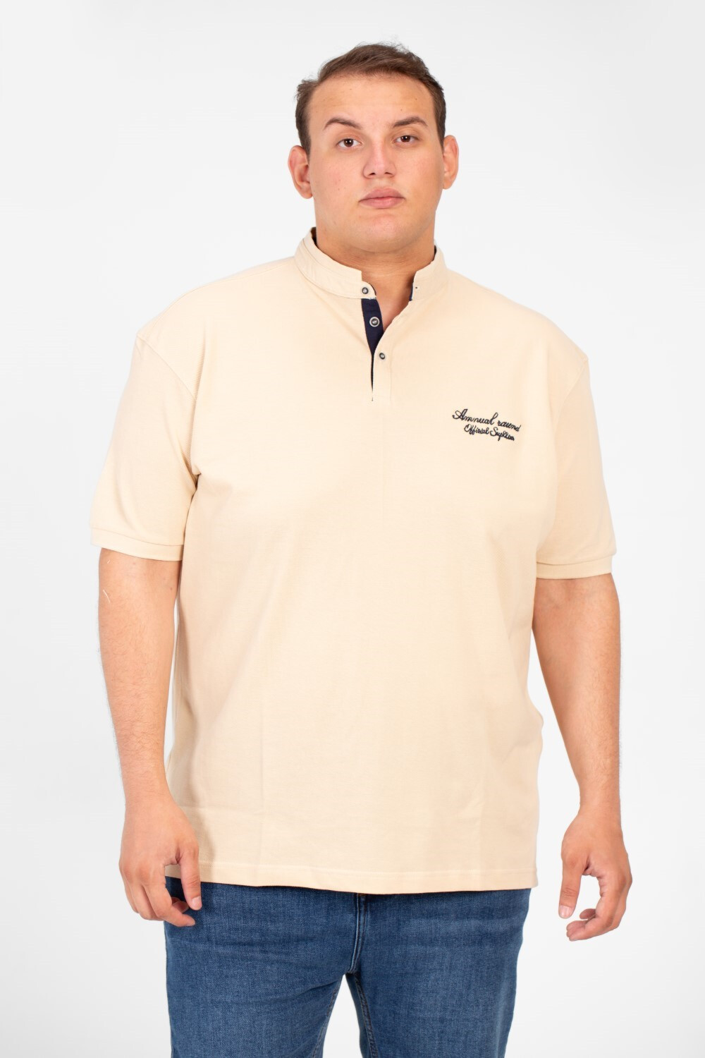 Men's Big Size Basic Polo Short Sleeves T-Shirt With Front Text Print