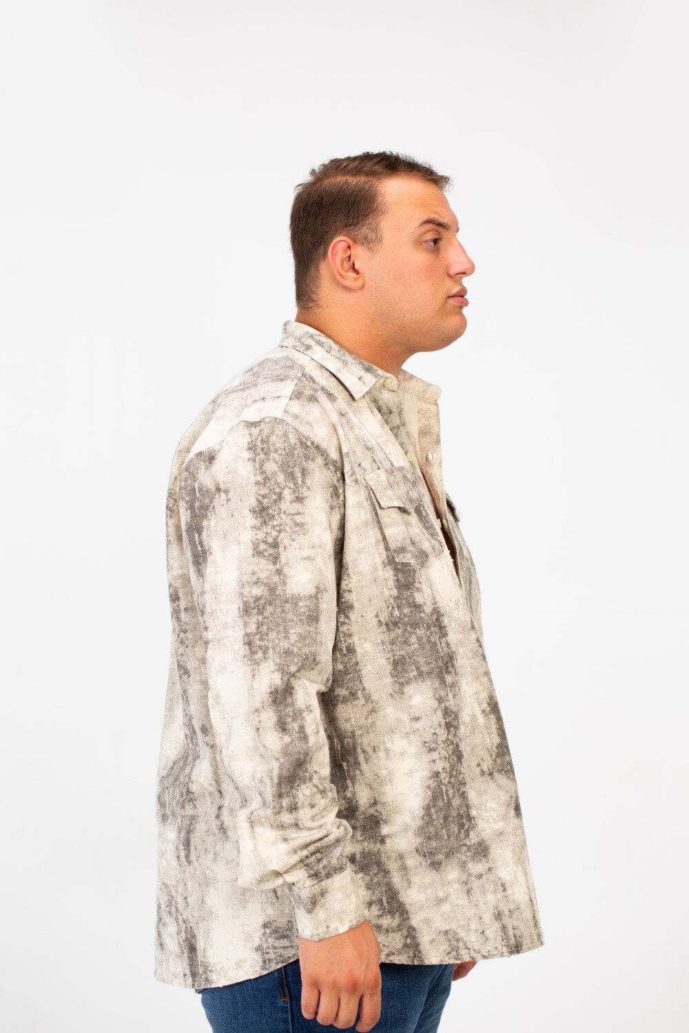 Men's Big Size Long Sleeve Printed Modern Shirt With Front Pockets