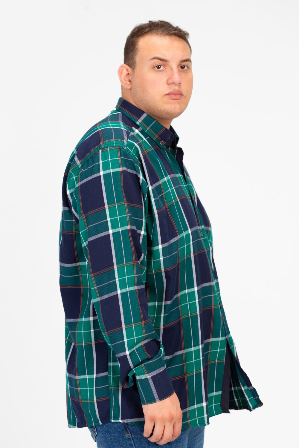 Men's Tomato Big Size Check Long Sleeve Shirt