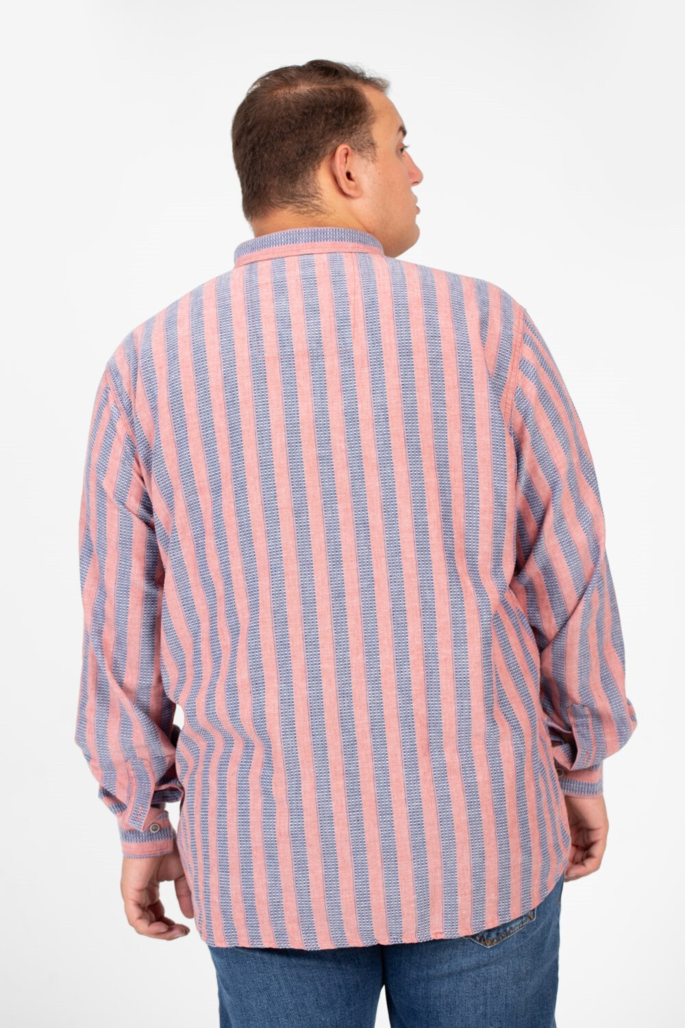 Men's Big Size Tomato Striped Long Sleeve Summer Colors Shirt