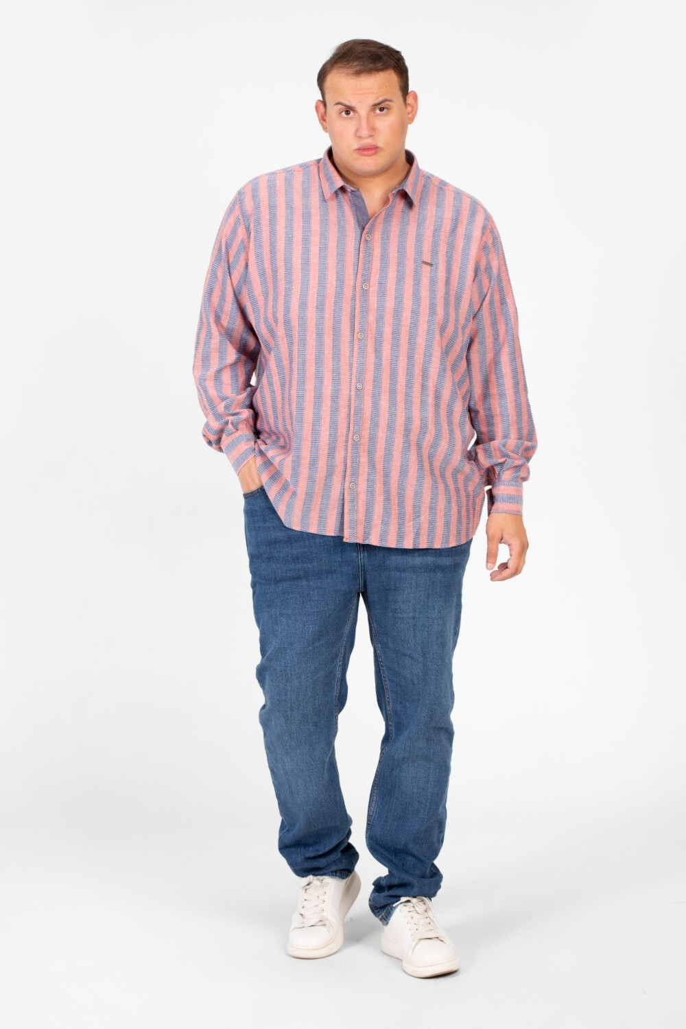 Men's Big Size Tomato Striped Long Sleeve Summer Colors Shirt