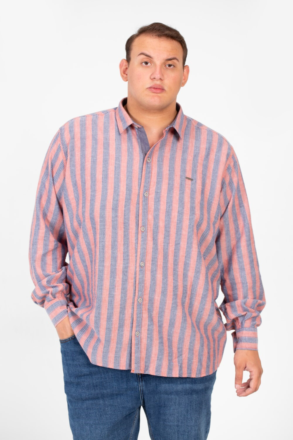 Men's Big Size Tomato Striped Long Sleeve Summer Colors Shirt