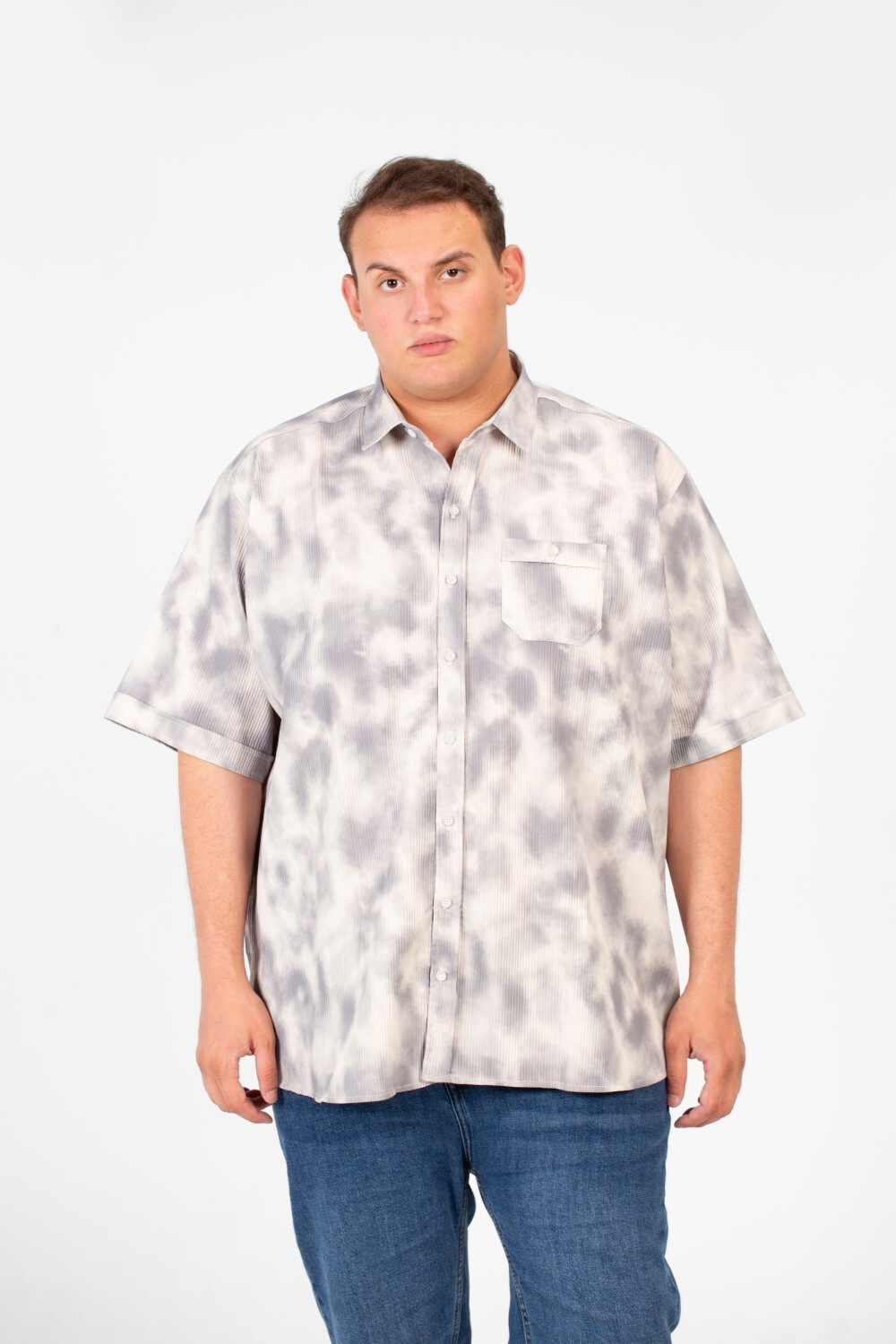 Men's Big Size Short Sleeve Tie Dye Shirt With Front Pocket