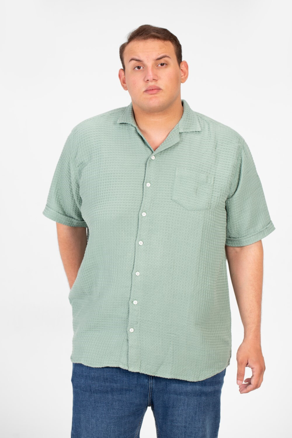 Men's Big Size Basic Plain Shirt With Comfortable Summer Fabric And Short Sleeves