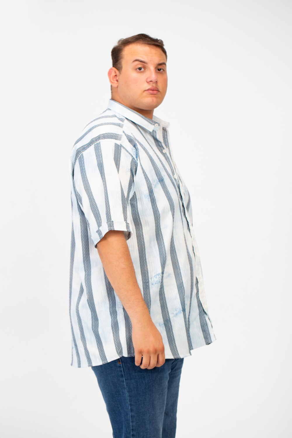 Men's Beige Striped Half Sleeved Shirt In Modern Design And Practical Material