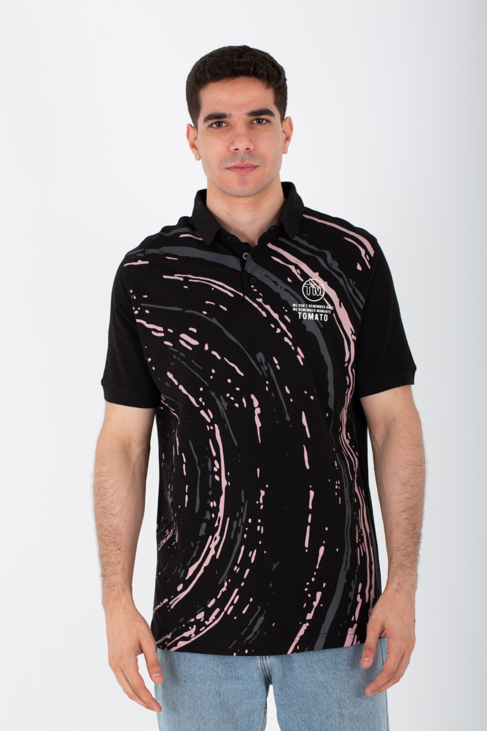 Mens Polo Slim Fit Short Sleeves T-shirt Printed On The Front