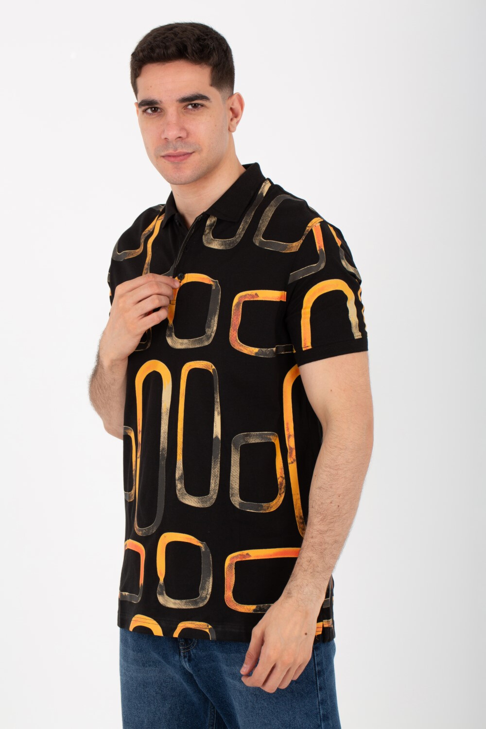 Mens Half Sleeve Polo T-shirt With Collar Printed On The Front And Back