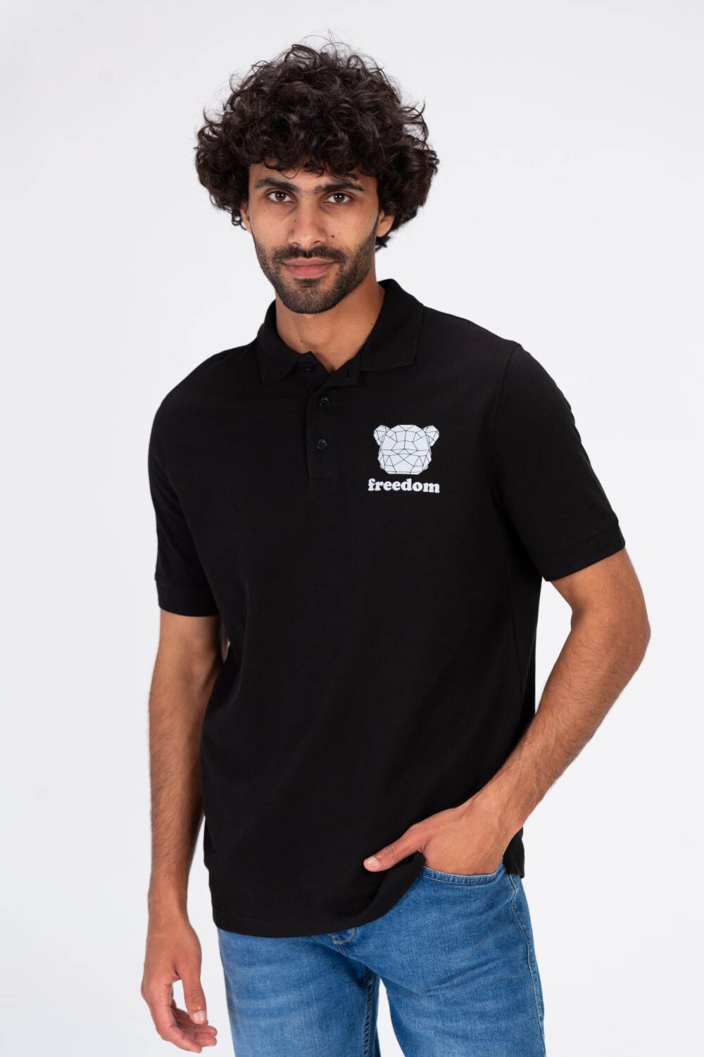 Mens Polo Regular Fit Half Sleeves T-shirt With Collar And Freedom Print