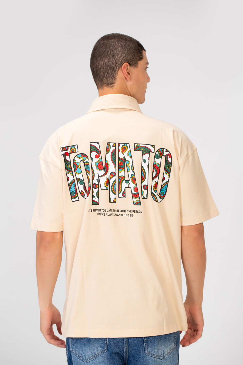 Men's Regular Fit Polo Neck Short Sleeve T-shirt With Colorful Tomato Print