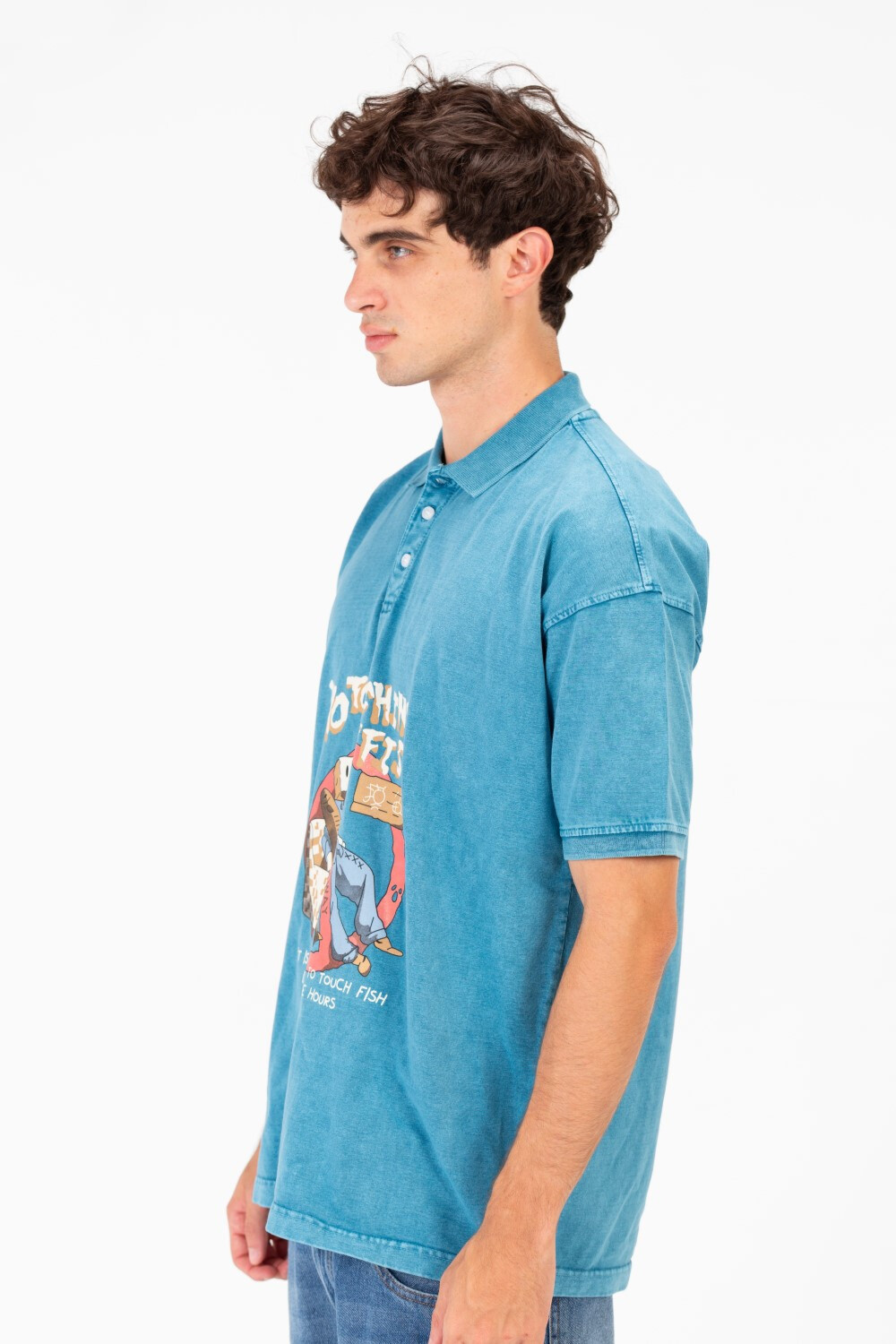 Men's Printed Short Sleeve Regular Fit Half Button Polo T-Shirt