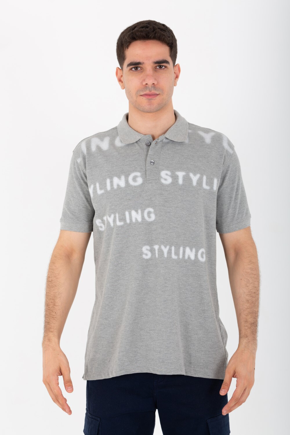 Mens Slim Fit Polo T-Shirt With Front Print And Short Sleeves