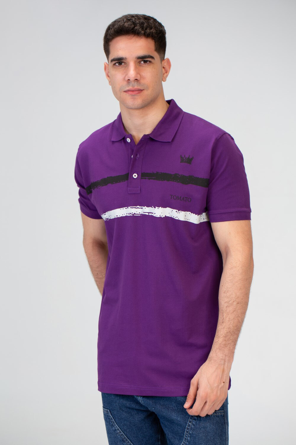 Mens Slim Fit Polo T-Shirt With Round Neck And Front Print