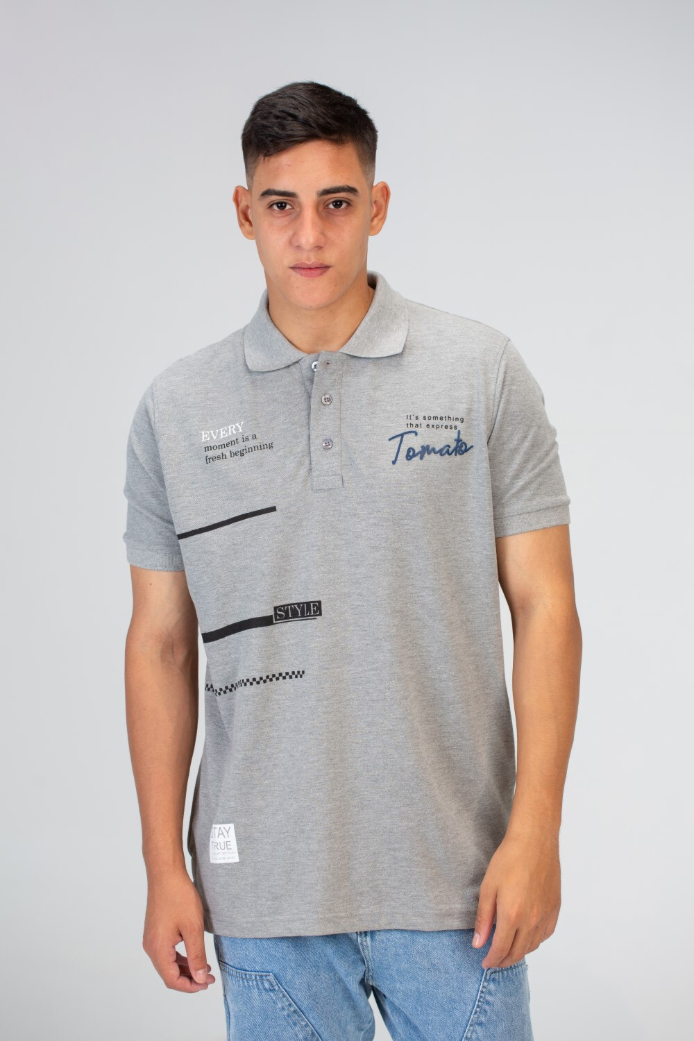 Mens Slim Fit Polo Short Sleeves T-Shirt With Front Print