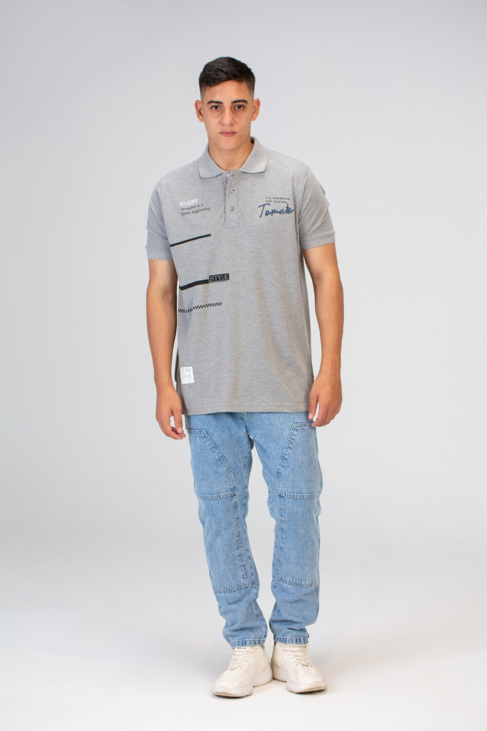 Mens Slim Fit Polo Short Sleeves T-Shirt With Front Print