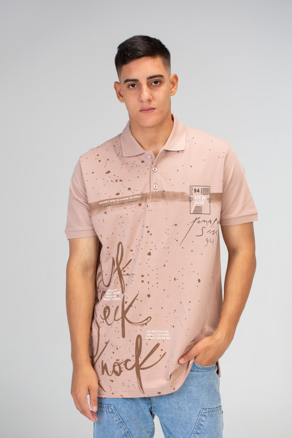 Mens Slim Fit Polo T-shirt With Half Sleeves And Front Print