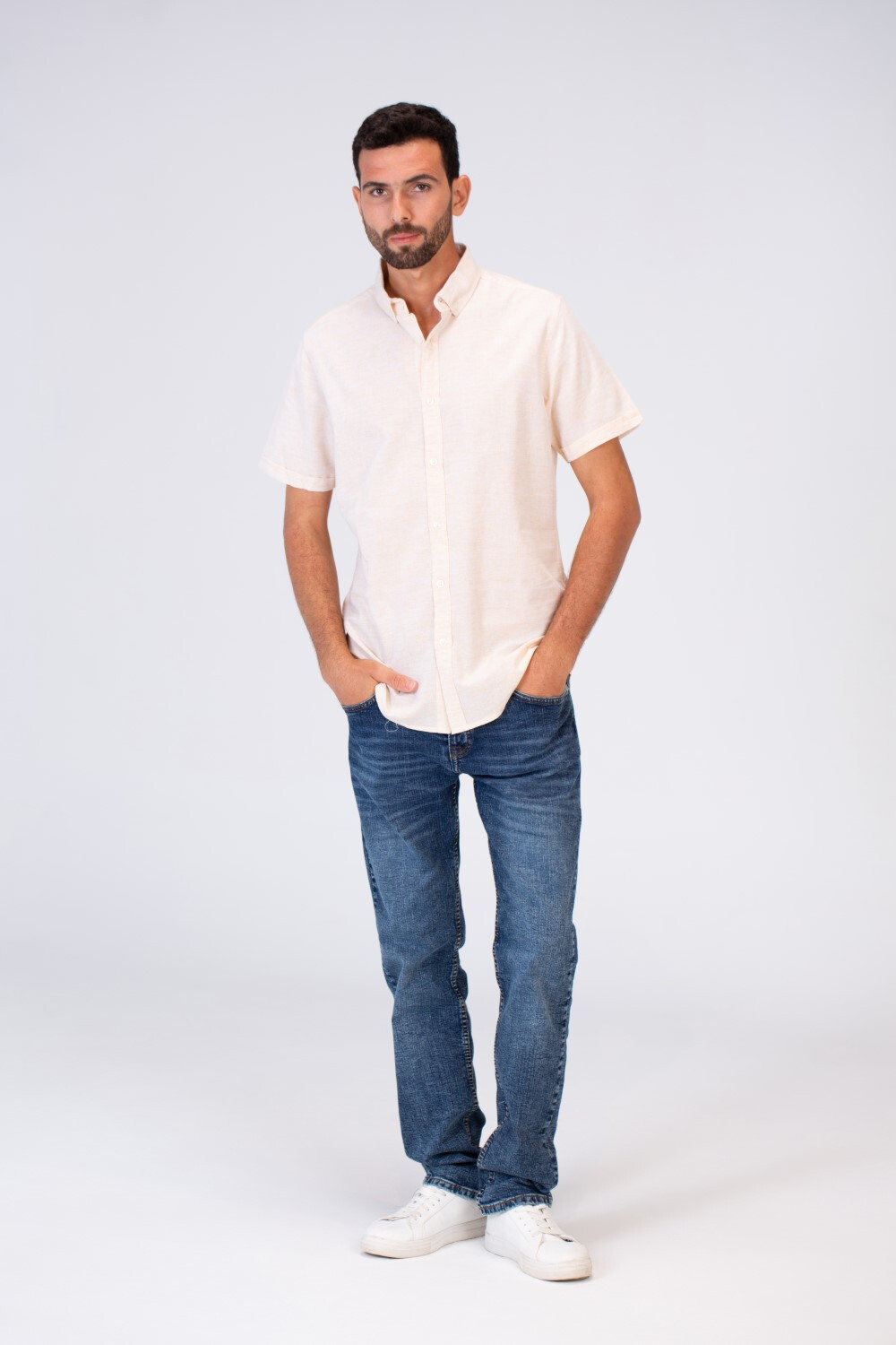Mens Half Sleeve Slim Fit Basic Plain Linen Shirt