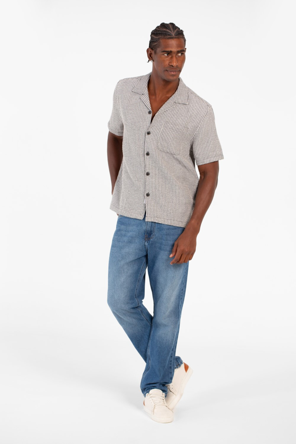 Men's Slim Fit Short Sleeve Striped Breathable Shirt With Front Pocket