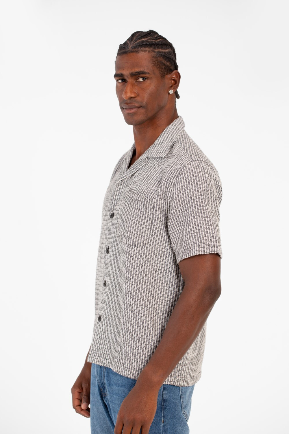 Men's Slim Fit Short Sleeve Striped Breathable Shirt With Front Pocket
