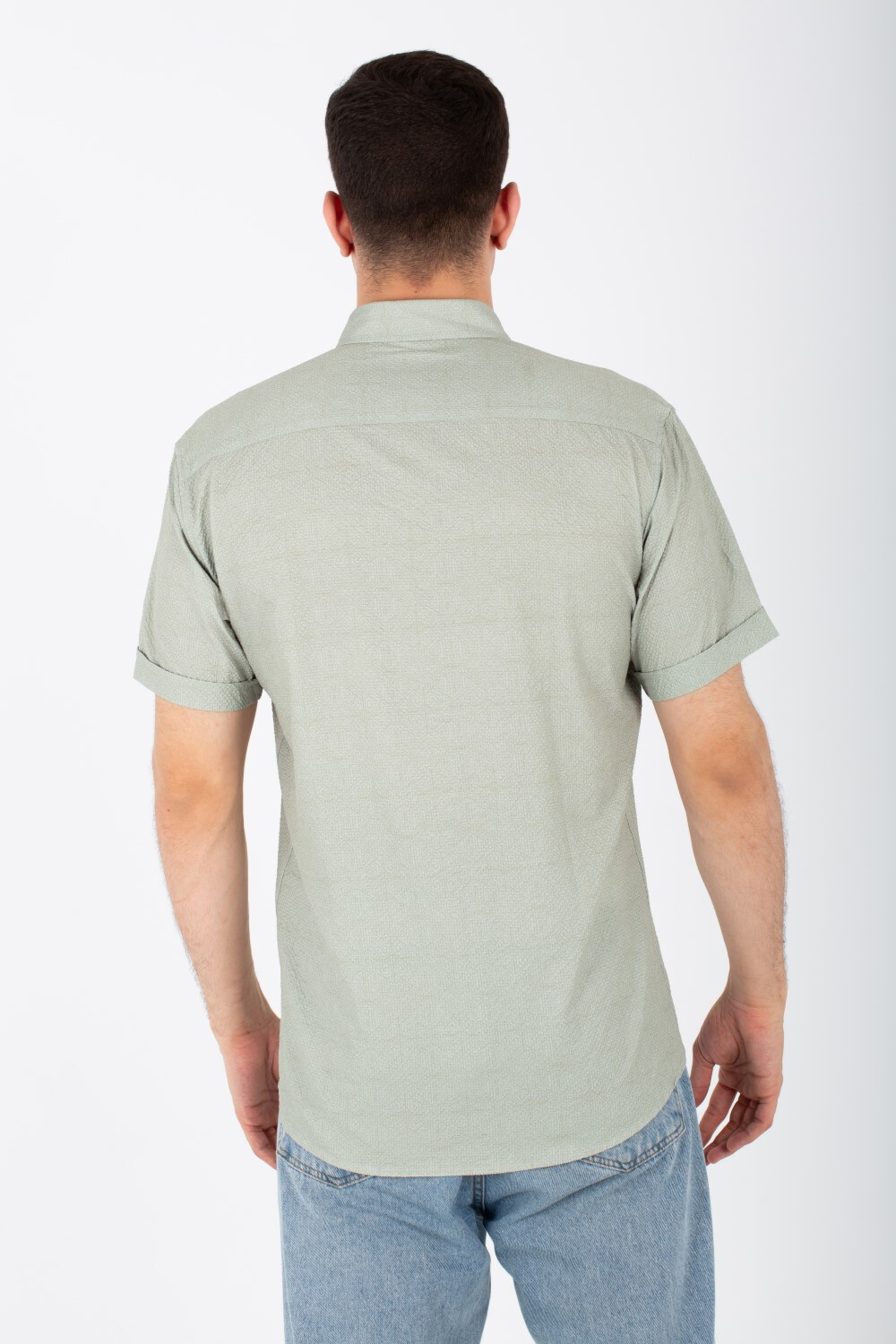 Mens Half Sleeve Jacar Slim Fit Shirt With A Unique Collar And Cut