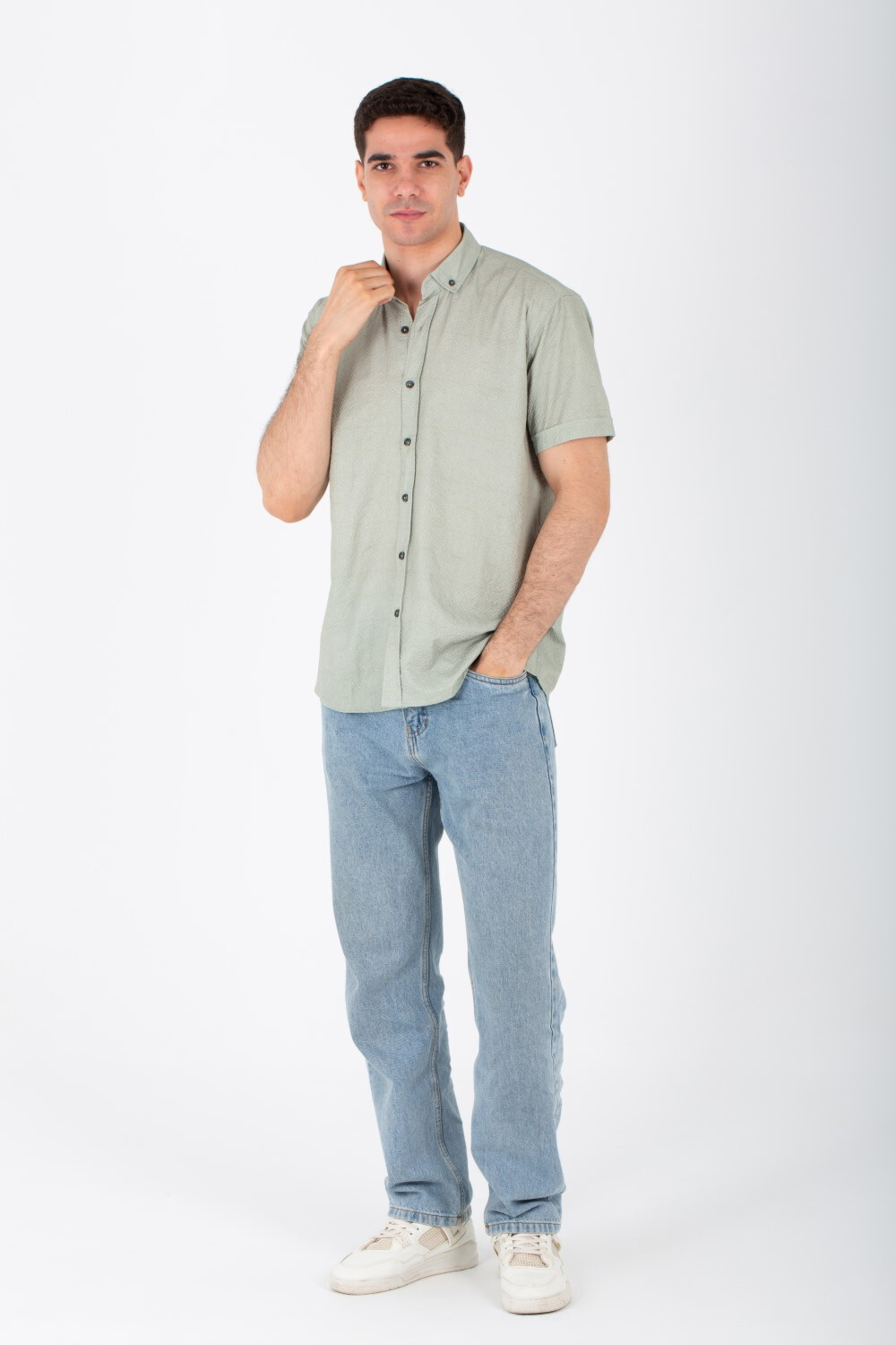 Mens Half Sleeve Jacar Slim Fit Shirt With A Unique Collar And Cut