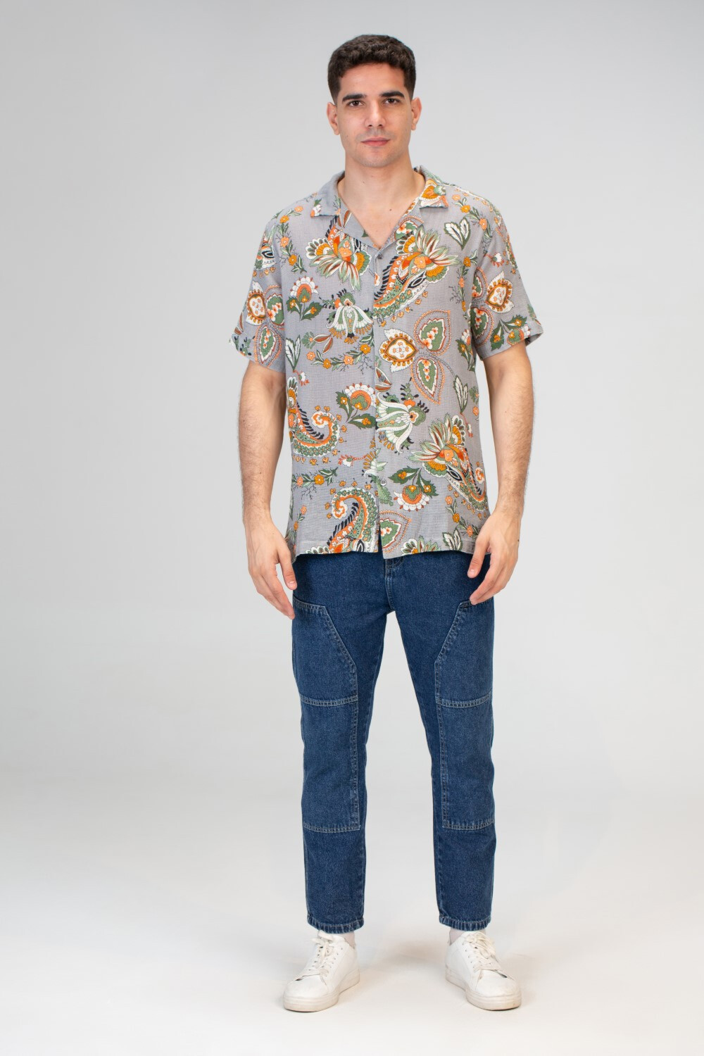 Mens Half Sleeve Jakar Slim Fit Shirt With All Over Summer Print