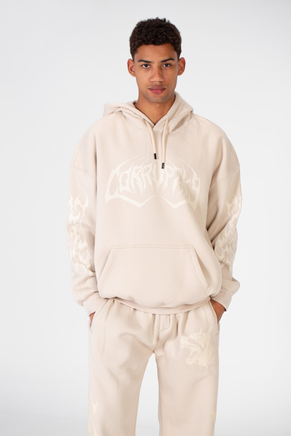 Men's Hooded Printed Sweatshirt Made From Melton Material