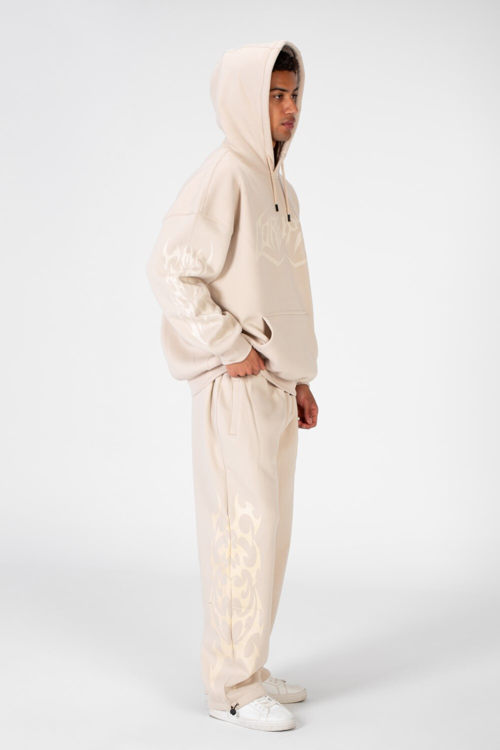 Men's Hooded Printed Sweatshirt Made From Melton Material