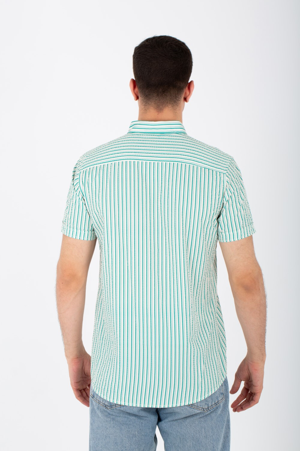 Mens Striped Half Sleeve Shirt With A Collar And Buttons On The Front