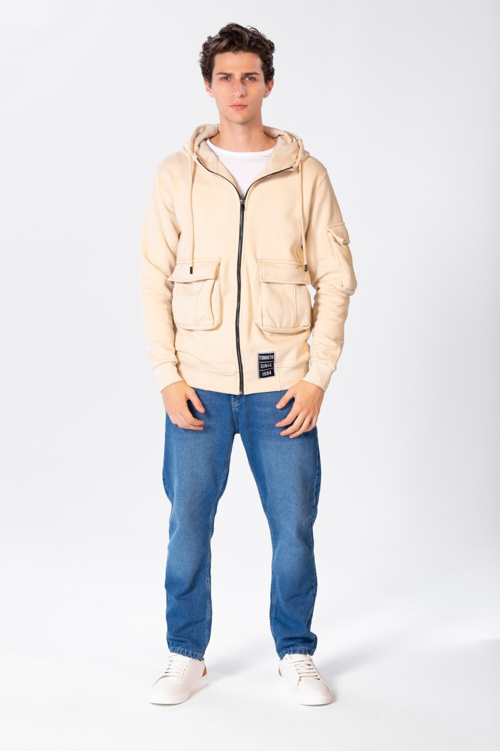 Men's Sweatshirt With Front Zipper And Pockets